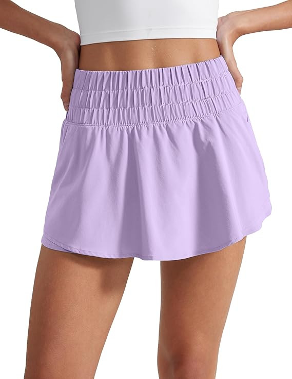 CRZ YOGA Ruffle Skirt Overlay Athletic Shorts for Women - High Waisted Flowy for Workout Running ... | Amazon (US)