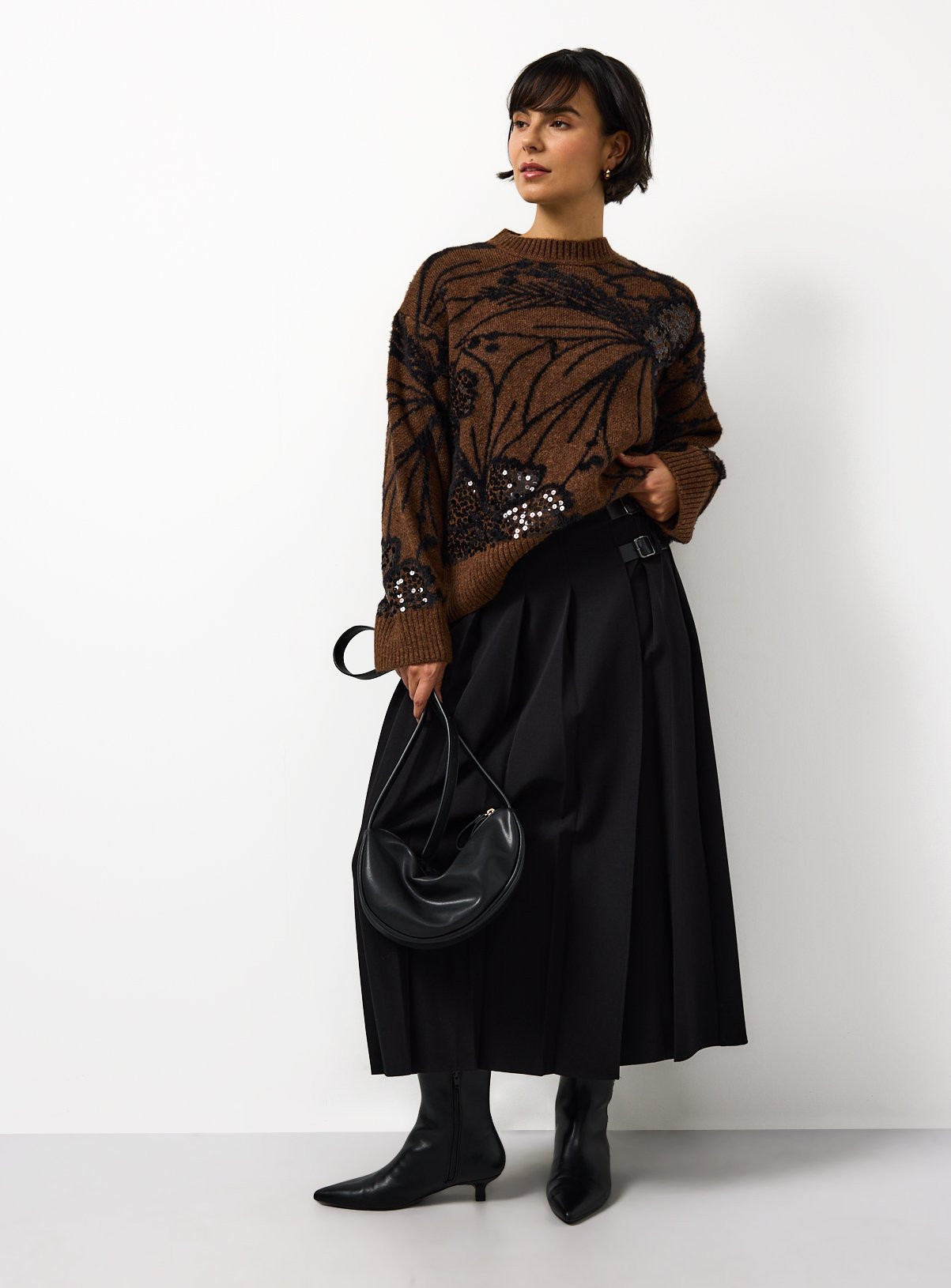 Brown Floral Sequin Embellished Jumper | Tu Clothing