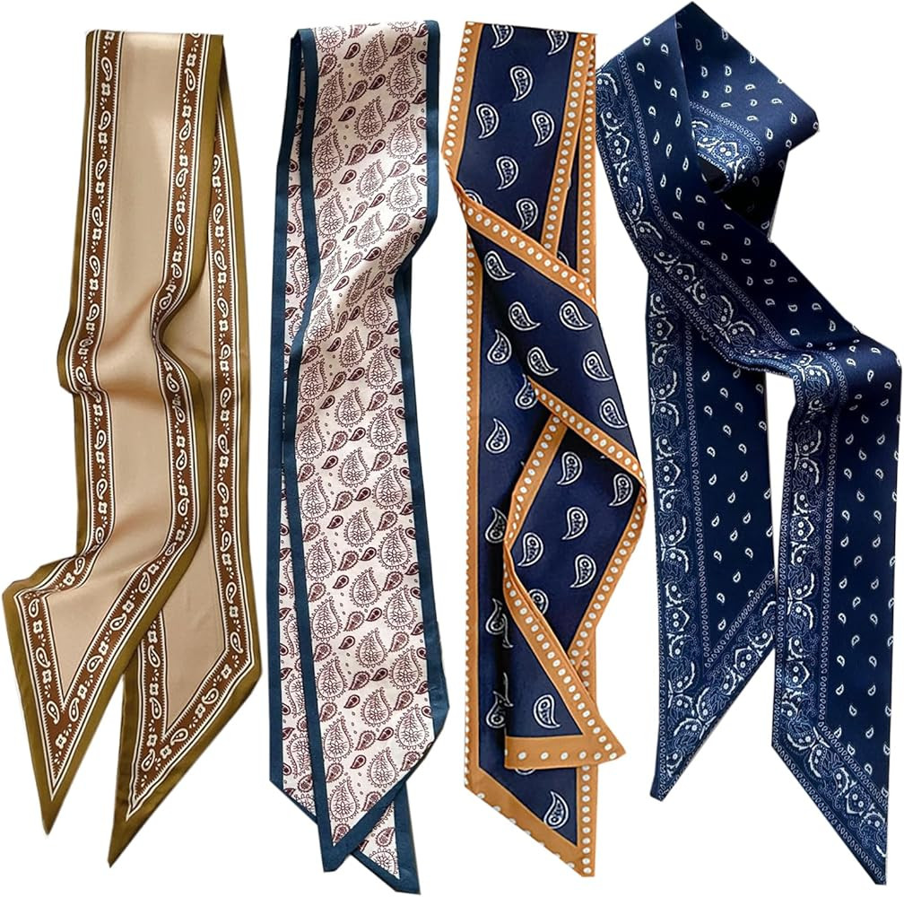 4 Pcs Bag Handbag Handle Ribbon Hair Head Band Neck Scarf For Hair Fashion Skinny Scarves For Wom... | Amazon (US)