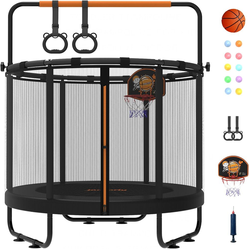 jumpfly 5FT Trampoline for Kids, 60" Toddler Trampoline Indoor with Adjustable Gym Bar, Mini Tram... | Amazon (US)