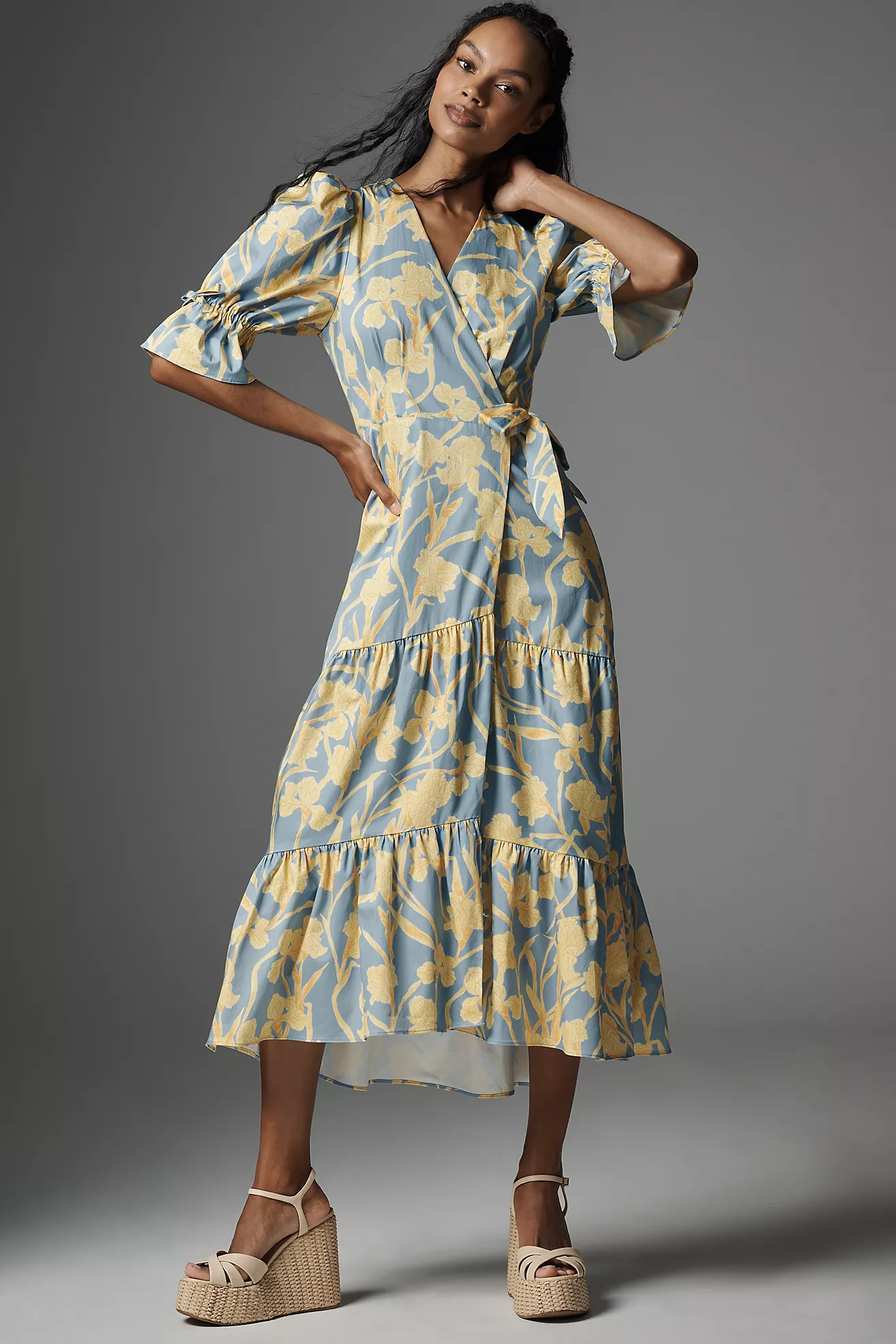 Hutch Puff-Sleeve Wrap Midi Dress | Anthropologie (US)