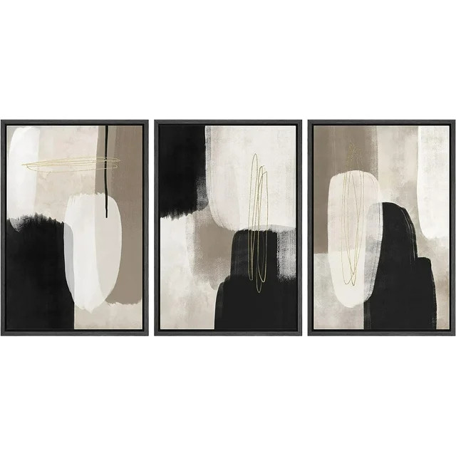 PixonSign Framed Canvas Print Wall Art Set Black & Gray Pastel Paint Stroke Collage Abstract Shap... | Walmart (US)