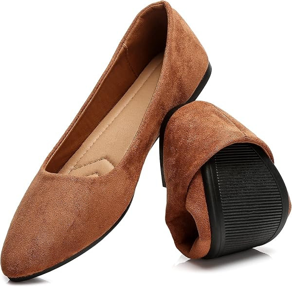 HEAWISH Women's Suede Dressy Pointed Toe Ballet Flats for Work | Amazon (US)