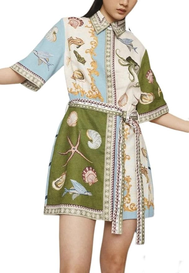 Women's Graffiti Mini Dress Retro French Court Style Vintage Boho Colorful Shirt Dresses with Bel... | Amazon (US)