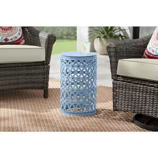 Surf Blue Metal 19.4 in. Outdoor Patio Garden Stool | The Home Depot