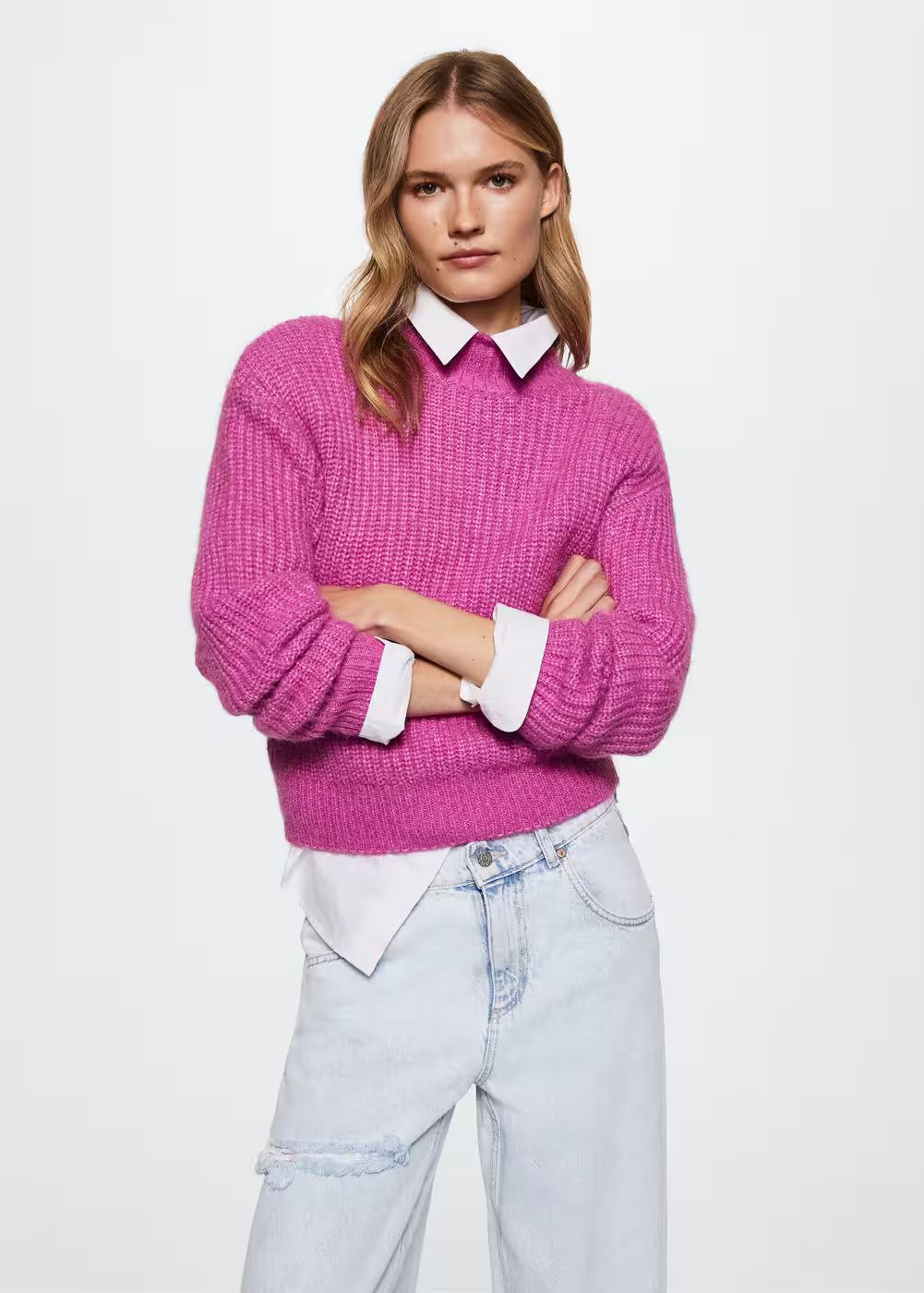 High collar ribbed knit  sweater -  Women | Mango USA | MANGO (US)