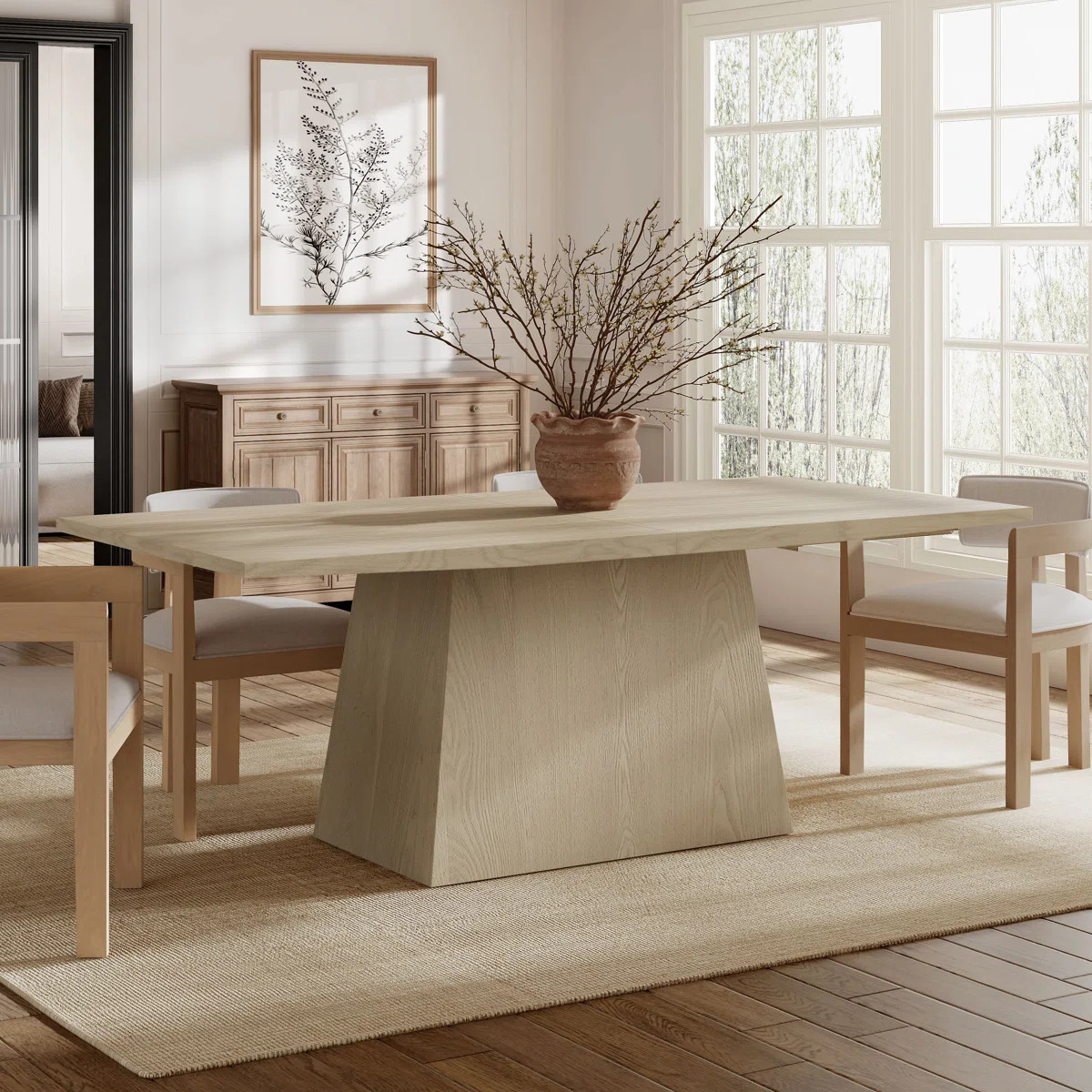 Vireo 82'' Organic Modern Wooden Pedestal Dining Table with Sculptural Base | Wayfair North America