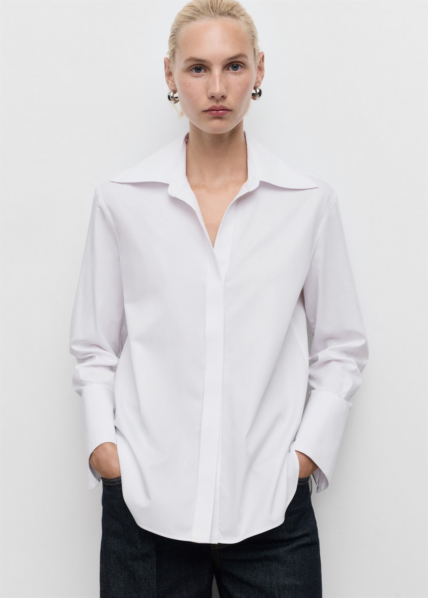 Shirt with concealed placket and collar | Mango (US/MX/AU)