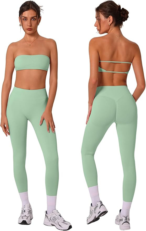 ABOCIW Workout Sets for Women 2 Piece Seamless Bandeau Sports Bra Scrunch Butt Liftinf High Waist... | Amazon (US)