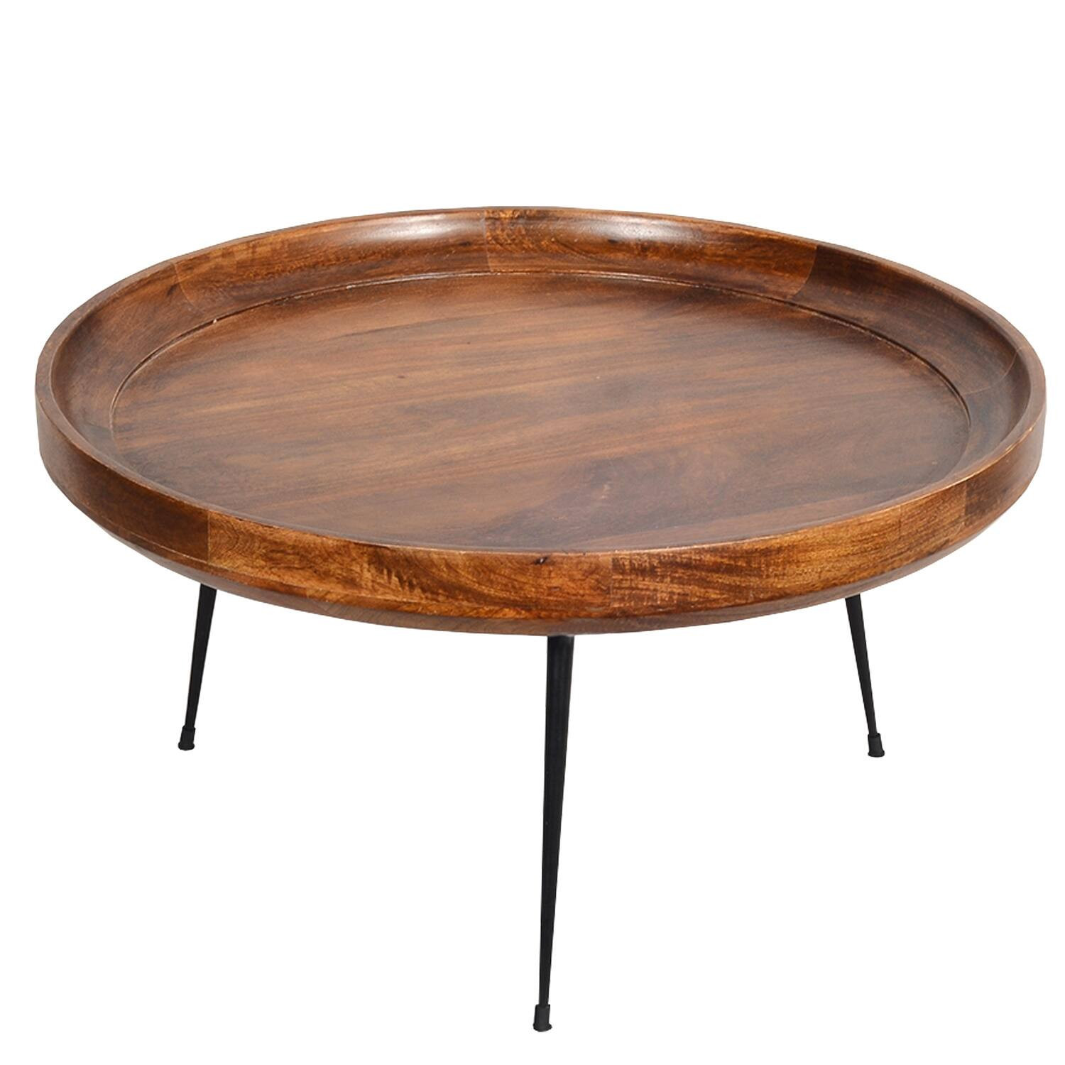 Manhattan Lane - Gia Round Mango Wood Coffee Table With Splayed Metal Legs - Brown and Black | Best Buy U.S.