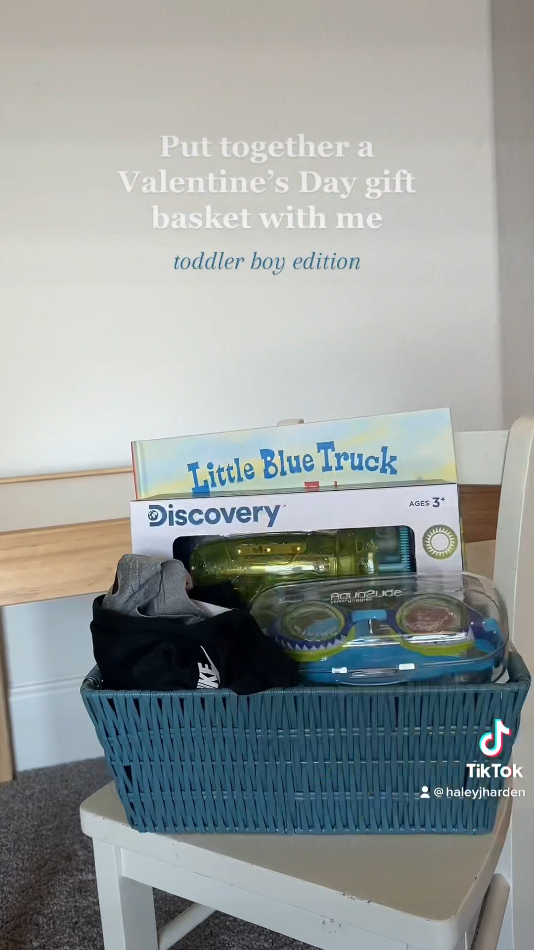 Cute little Valentines Day gift basket for a toddler boy! Who says it has to be pink and red? 💙 I got him a bubble shooter, new summer  Nike outfit, a Little Blue Truck book, and goggles since we will be doing swim lessons! 😁

#LTKSeasonal #LTKkids #LTKfamily