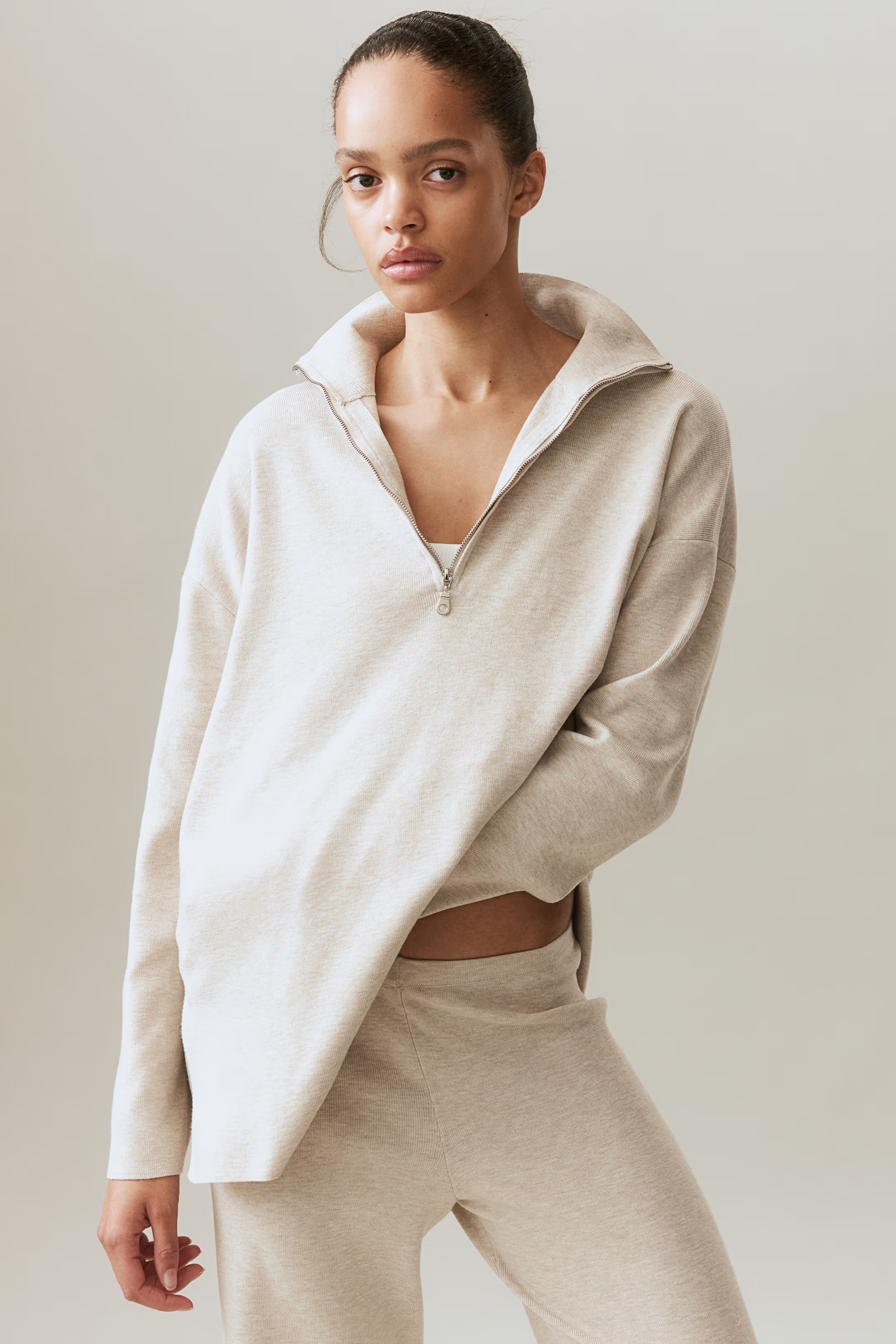 Half-Zip Sweater - Light beige melange - Ladies | H&M US | H&M (US + CA)