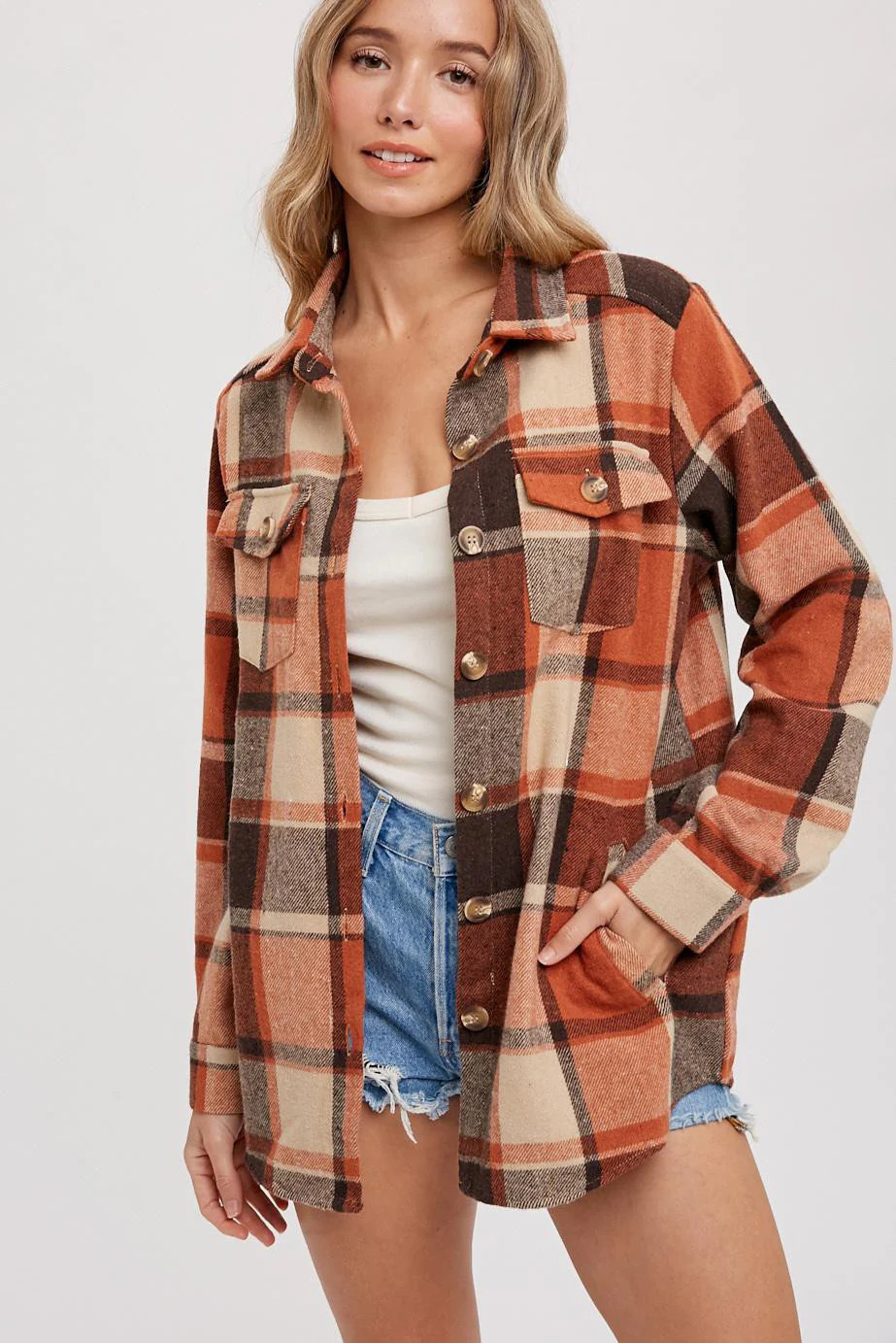 Rust Plaid Shirt Jacket | PinkBlush Maternity