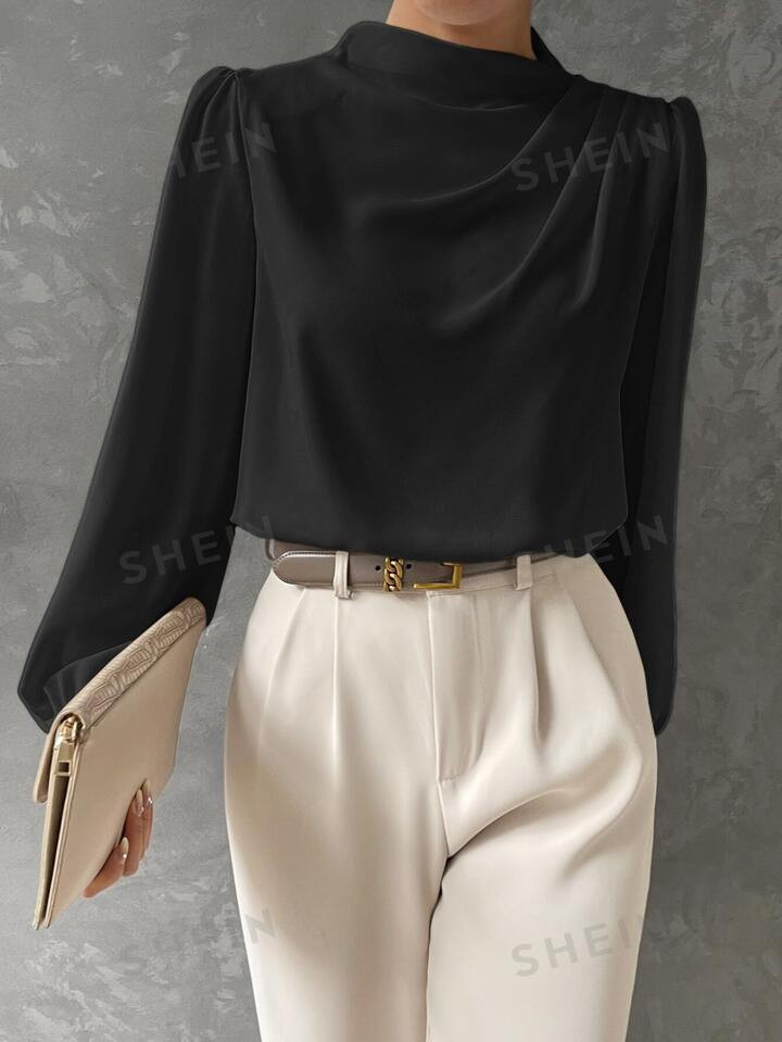 SHEIN BIZwear Bishop Sleeve Draped Front Blouse Workwear | SHEIN