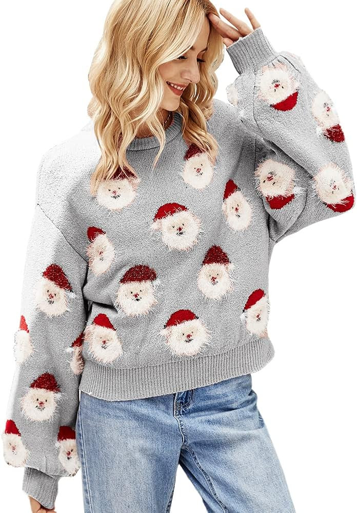 JUNBOON Women’s Casual Leopard Print Knitted Pullover Sweaters Long Sleeve Crew Neck Jumper Top... | Amazon (US)