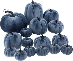 Faux Blue Velvet Pumpkin Artificial Fall Foam Pumpkin Decor 16 Pcs | 5 Sizes Halloween Thanksgivi... | Amazon (US)