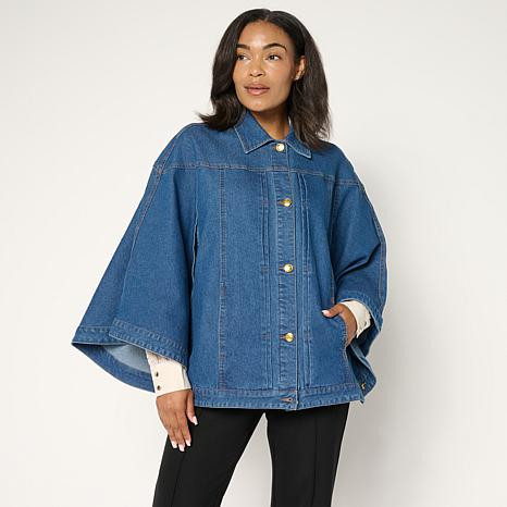 Antthony Button-Down Denim Poncho | HSN