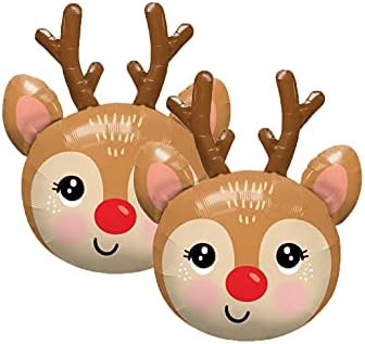 Set of 2 Adorable Red Nosed Reindeer Jumbo 35" Foil Christmas Party Balloons | Amazon (US)