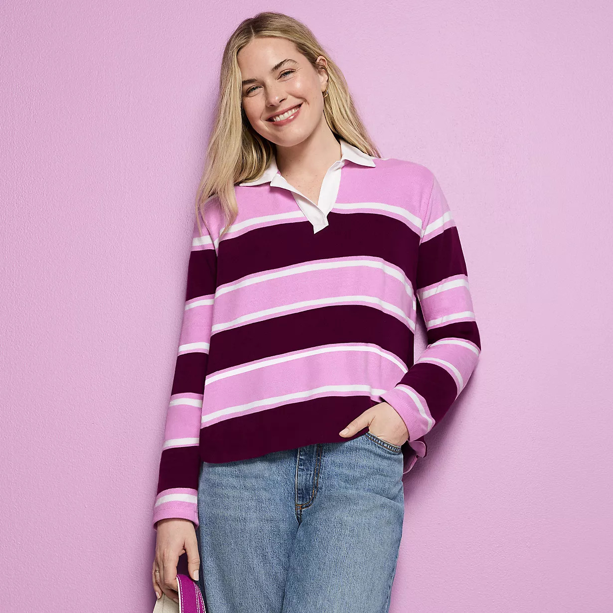 Women's Long Sleeve Boxy Mariner Rugby Polo | Lands' End (US)