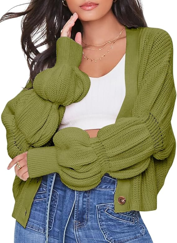 Dokotoo Cardigan Women 2023 Fall Winter Lantern Sleeve Knit Cardigans Sweaters | Amazon (US)