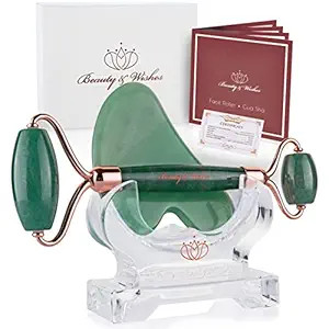 Jade Roller and Gua Sha Massager kit set for Face with CounterTop Stand - Grade A - Authentic Bra... | Amazon (US)