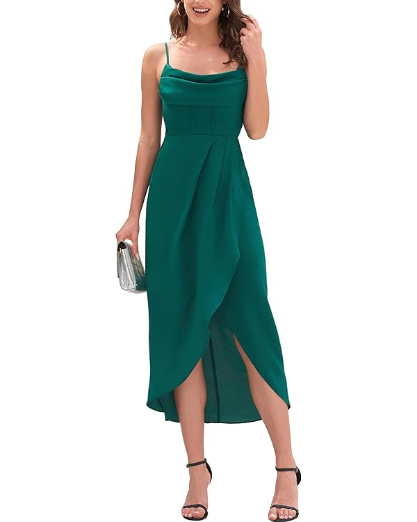 Brosloth Womens Wedding Guest Dresses High Low Wrap Smocked Midi Formal Dresses | Amazon (US)