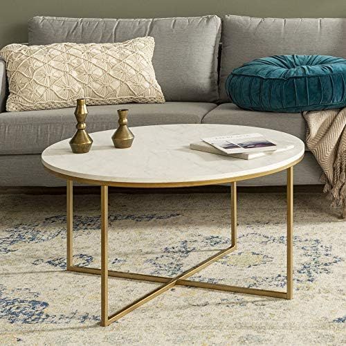 Walker Edison Furniture Company Modern Round Coffee Accent Table Living Room, Marble/Gold | Amazon (US)