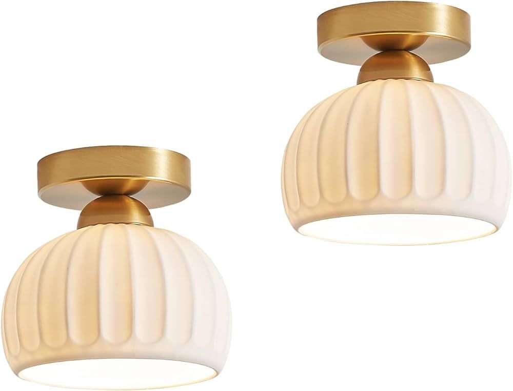 Ceramic Semi Flush Mount Ceiling Light Fixture Gold Hallway Ceiling Light Fixture Farmhouse Light... | Amazon (US)