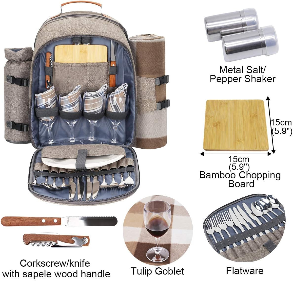 Sunflora Picnic Backpack for 4 Person with Blanket Picnic Basket Set for 2 with Insulated Cooler ... | Amazon (US)