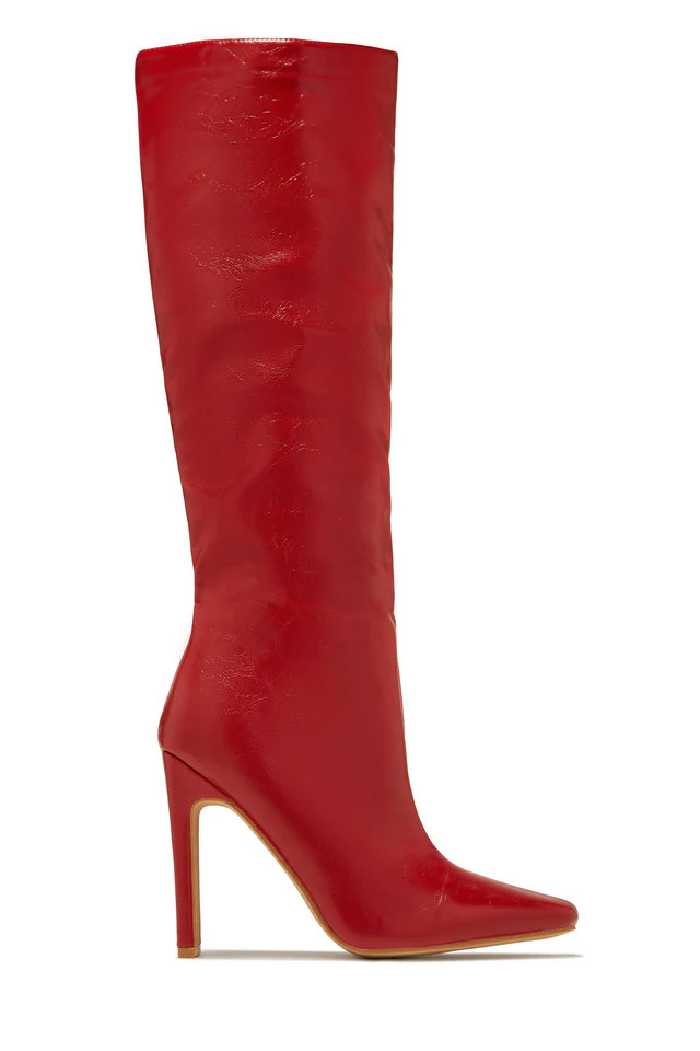 Miss Lola | Adelaisa Red Knee High Heel Boots | MISS LOLA