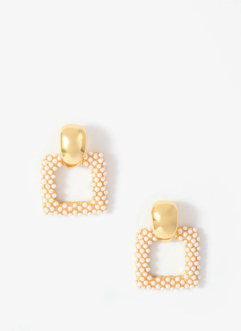 Gold Tone Statement Square Pearl Earrings | Mint Velvet