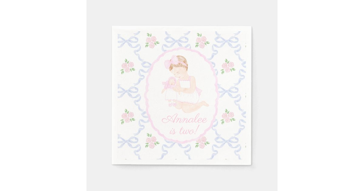 Preppy Grandmillennial Dolly and Me Pink Bows Napkins | Zazzle | Zazzle