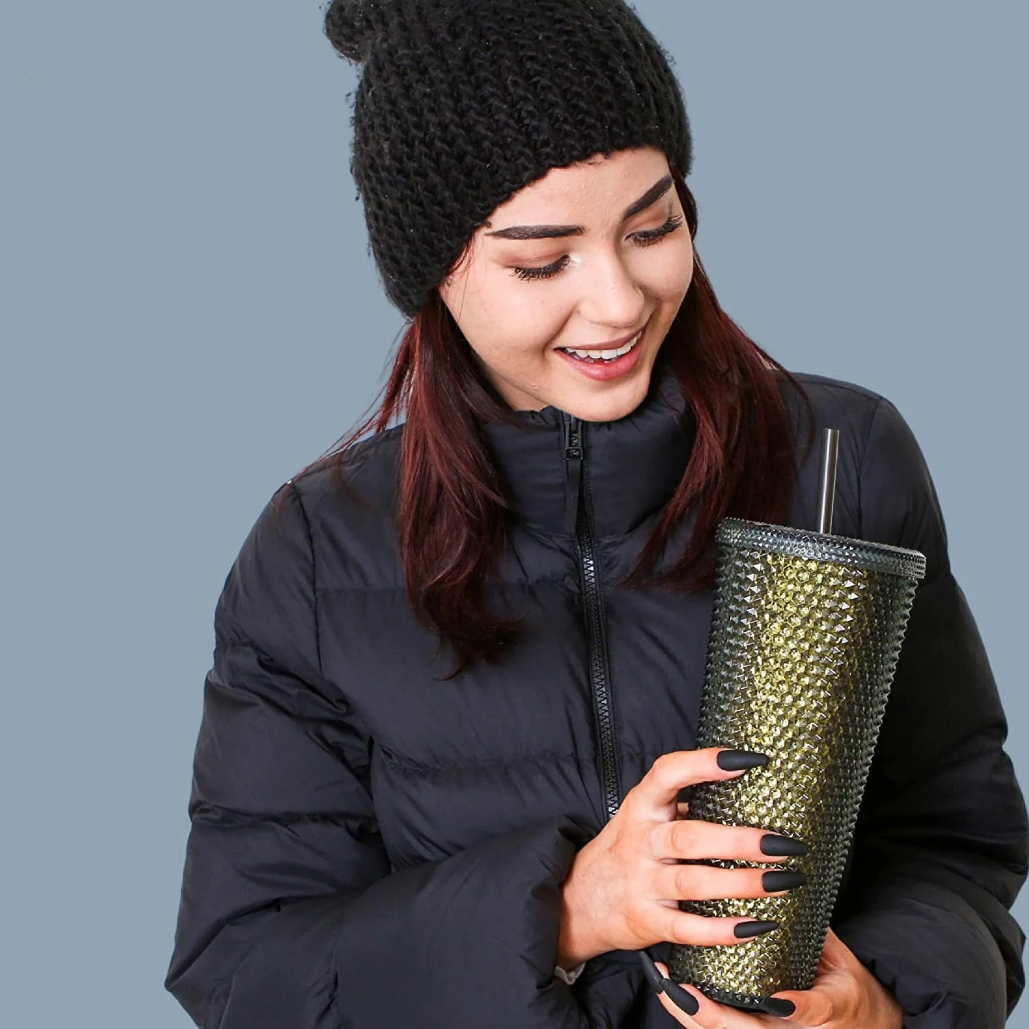 Reusable Tumbler, 24oz Matte Studded Reusable Water Bottle Tumbler, Matte Cups with Lids and Stra... | Walmart (US)