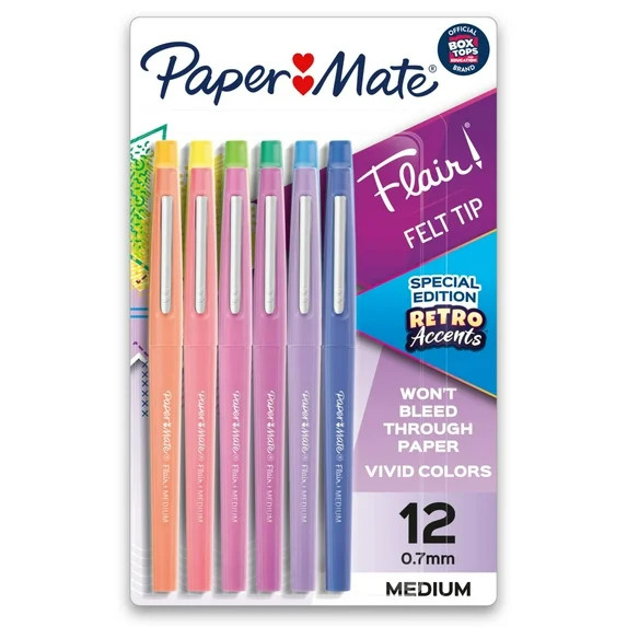Paper Mate Flair Felt Tip Pens, #1 Teacher Choice, Medium Tip, Specialty Colors, 12 Count - Walma... | Walmart (US)