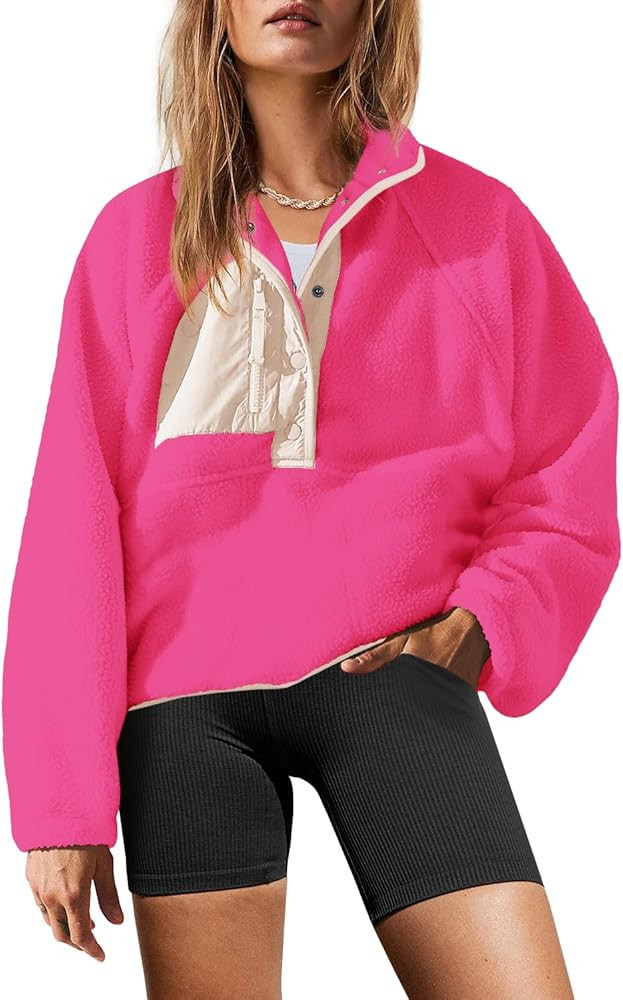 Yanekop Womens Fuzzy Fleece Pullover Sherpa Sweatshirt Long Sleeve Button Down Sweater Winter Fle... | Amazon (US)