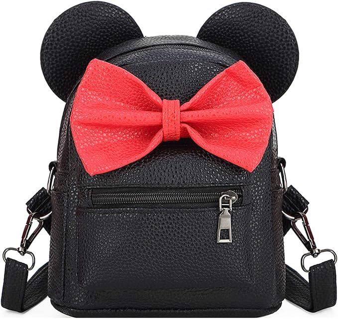 Girls Women Cartoon Mouse Ear Polka-dot Sequin Bow Backpack Shoulder Bag Purse | Amazon (US)