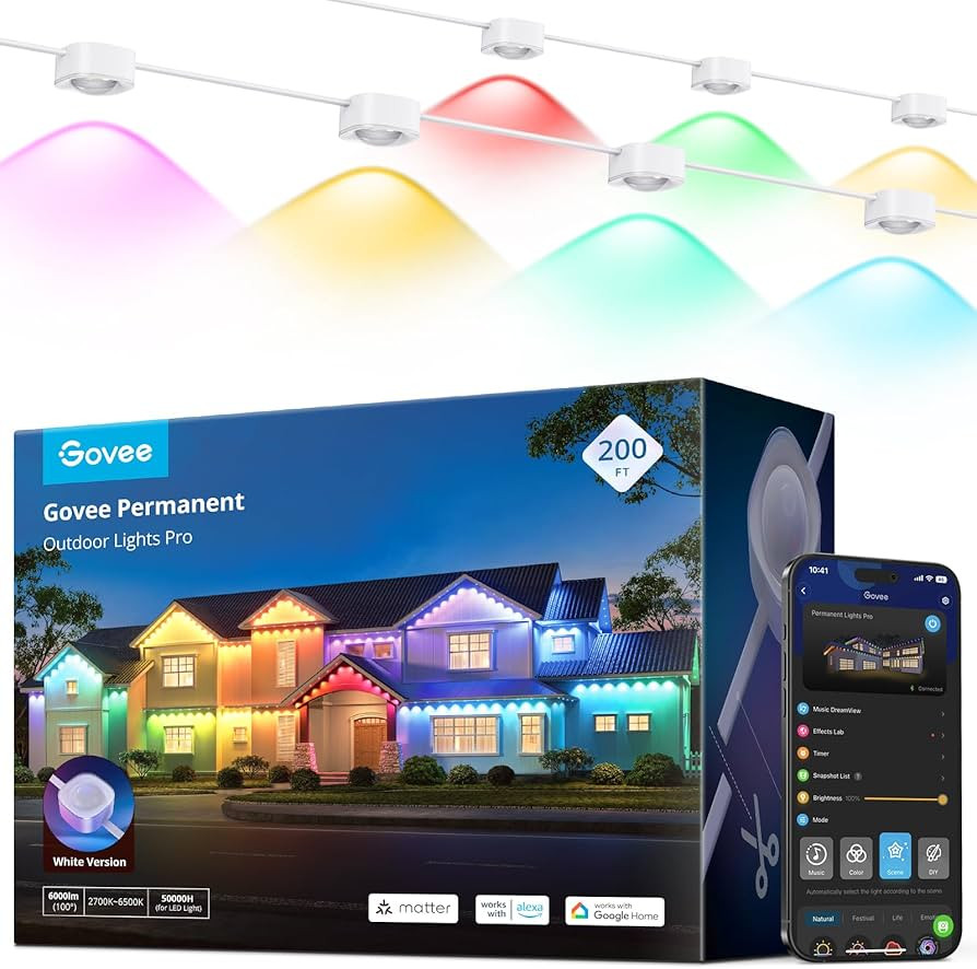 Govee Permanent Outdoor Lights Pro, 200ft with 120 RGBIC LED Lights for Daily and Accent Lighting... | Amazon (US)