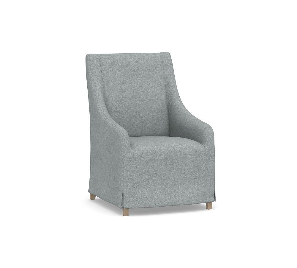 York Slipcovered Dining Armchair, Performance Heathered Basketweave Chambray | Pottery Barn (US)