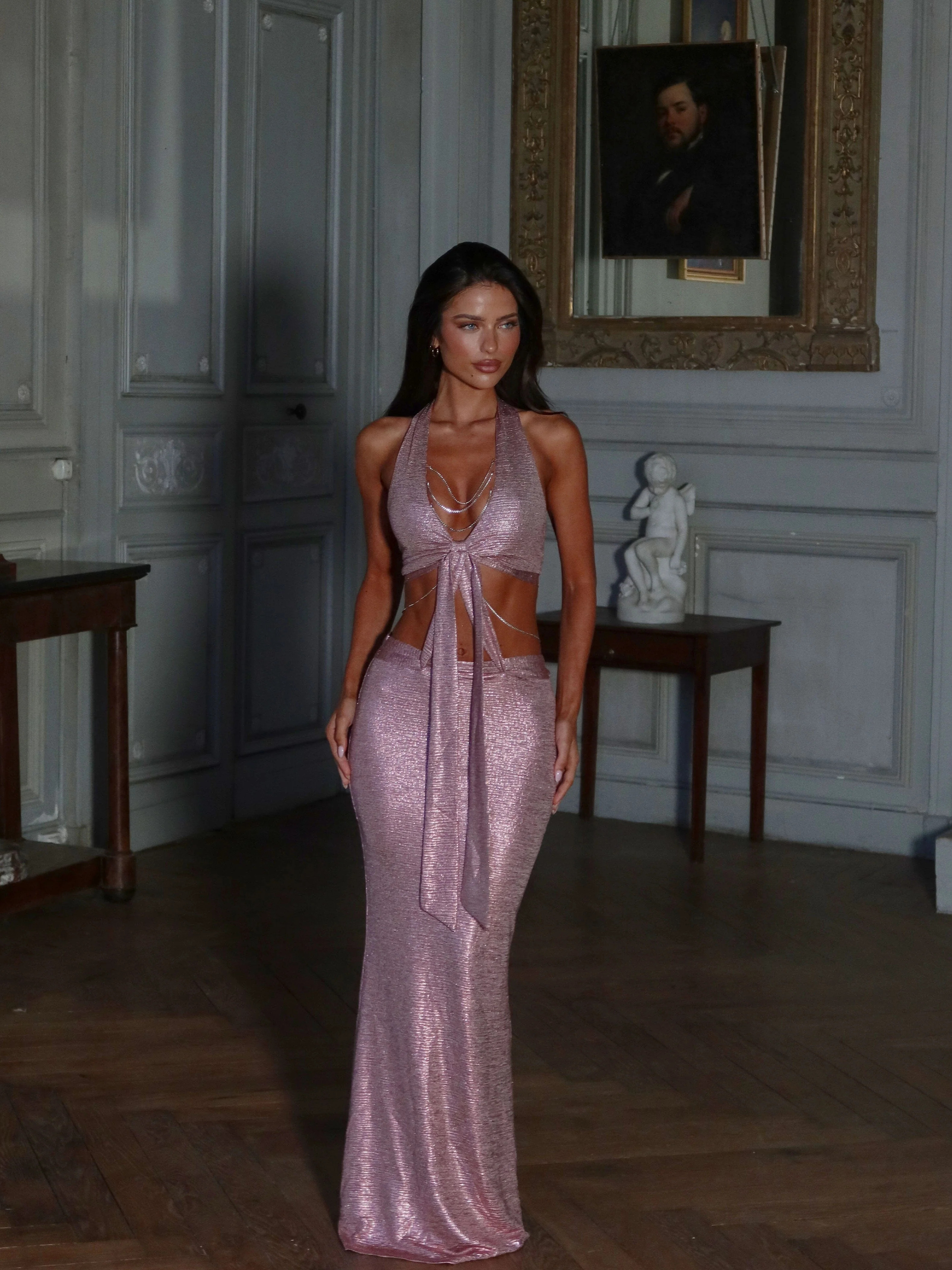 ZELLA MAXI DRESS METALLIC PINK | Outcast Clothing