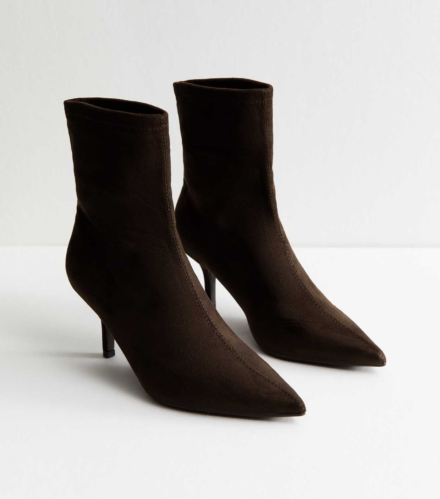 Brown Faux Suede Pointed Toe Sock Ankle Boots | New Look | New Look (UK)