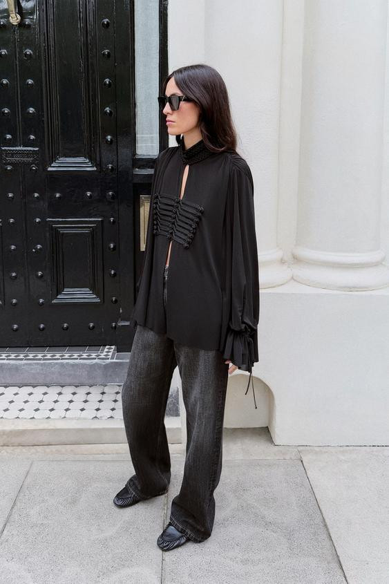 Zara - Oversize Frog Fastening Blouse - Black - L - Woman | Zara US