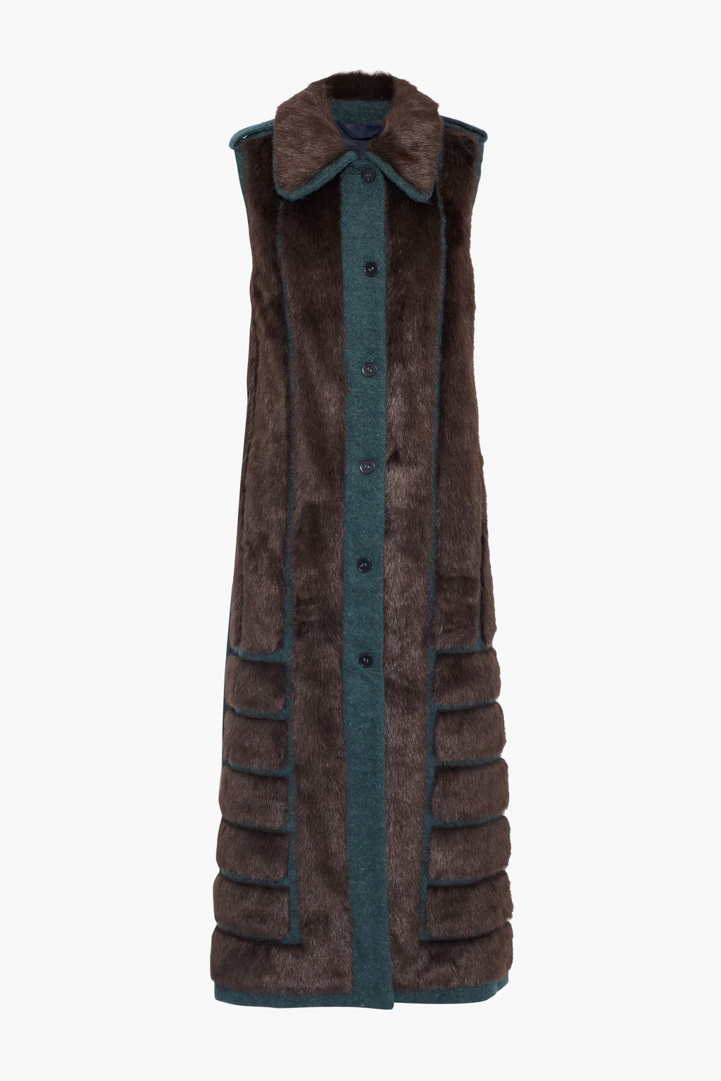 Paneled jute-blend bouclé and faux fur vest | The Outnet (US and CA)