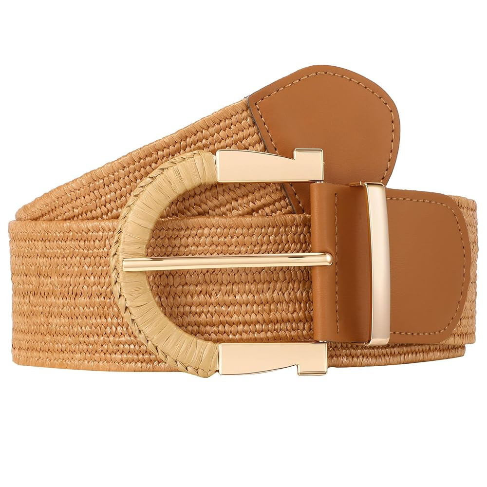 JASGOOD Straw Woven Belt for Women Dresses Boho Elastic Braided Belt Rattan Raffia Belts Ladies W... | Amazon (US)