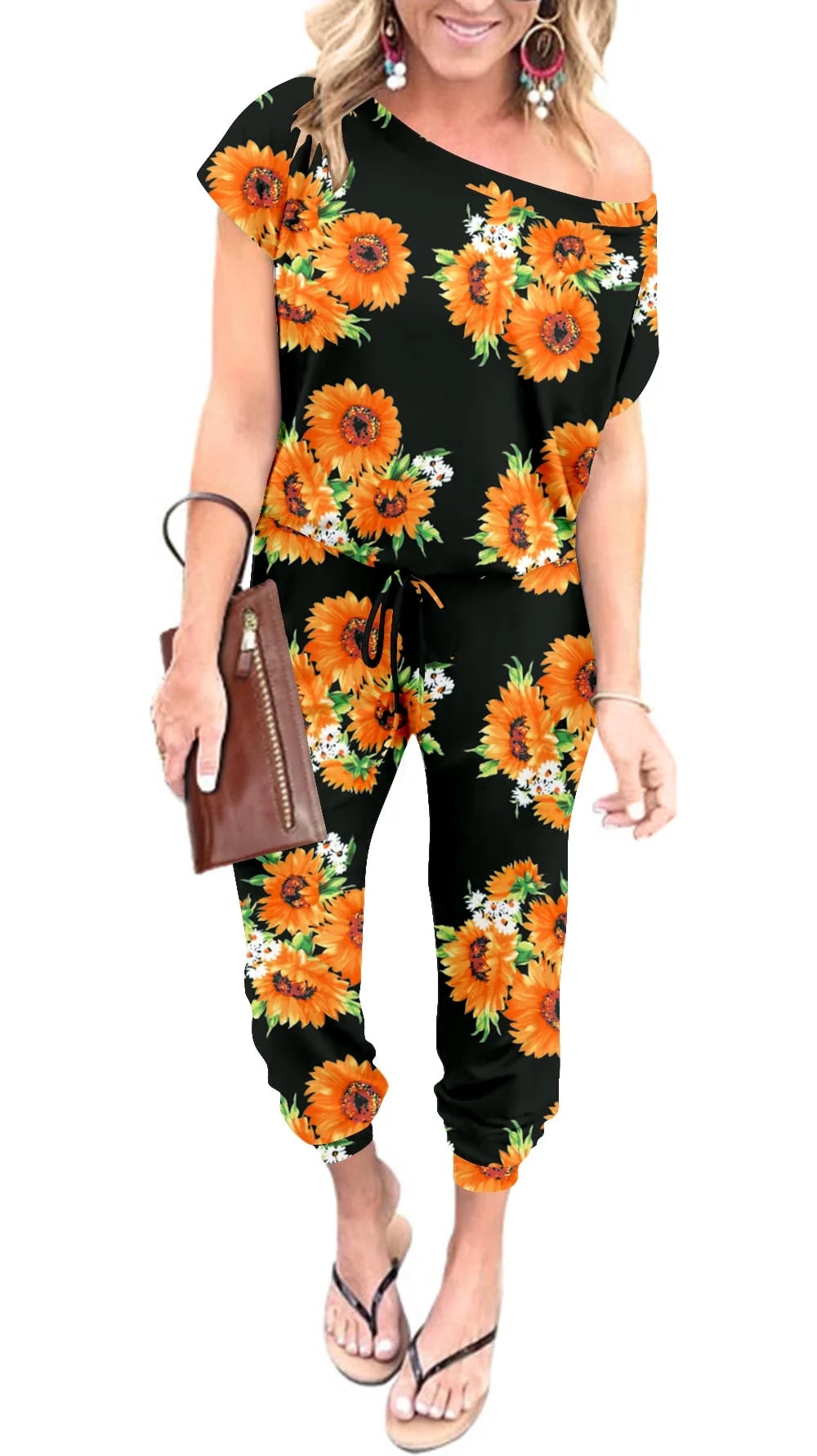 Aiyino Women's Loose Solid Off Shoulder Elastic Waist Stretchy Long Romper Jumpsuit with Pockets | Walmart (US)