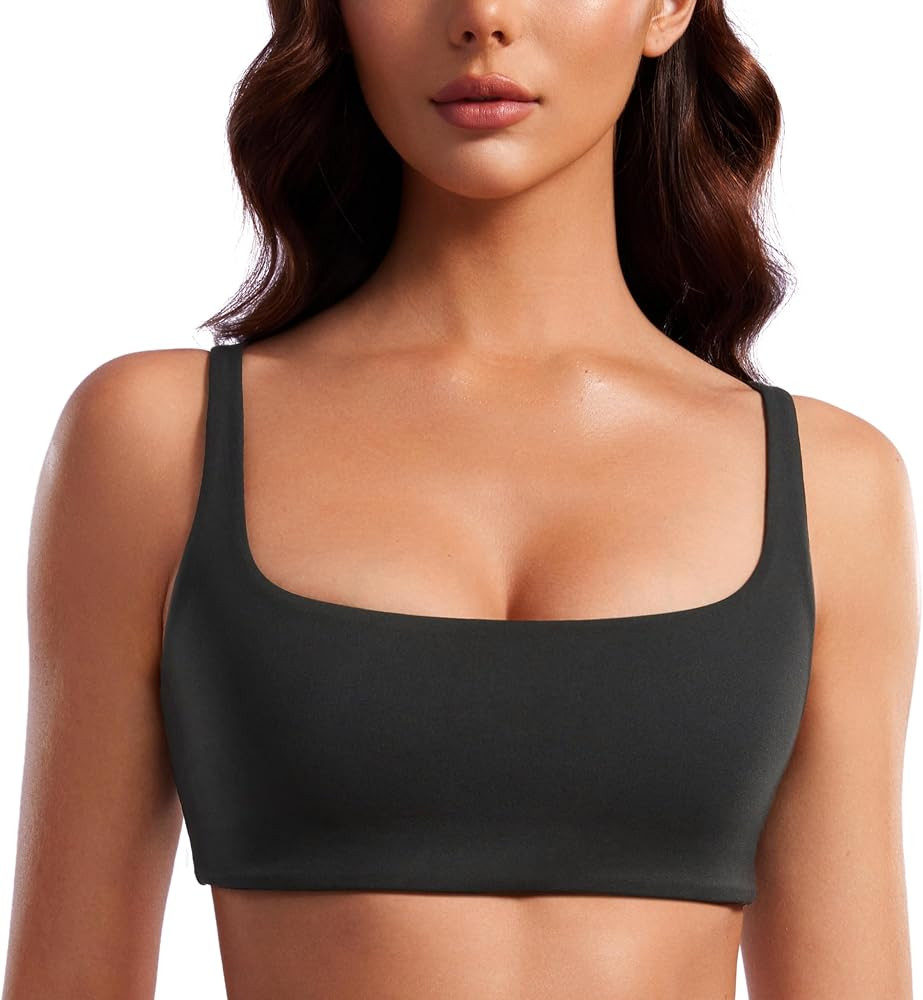 CRZ YOGA Butterluxe Square Neck Spaghetti Strap Sports Bras for Women - Low Coverage Yoga Wireles... | Amazon (US)