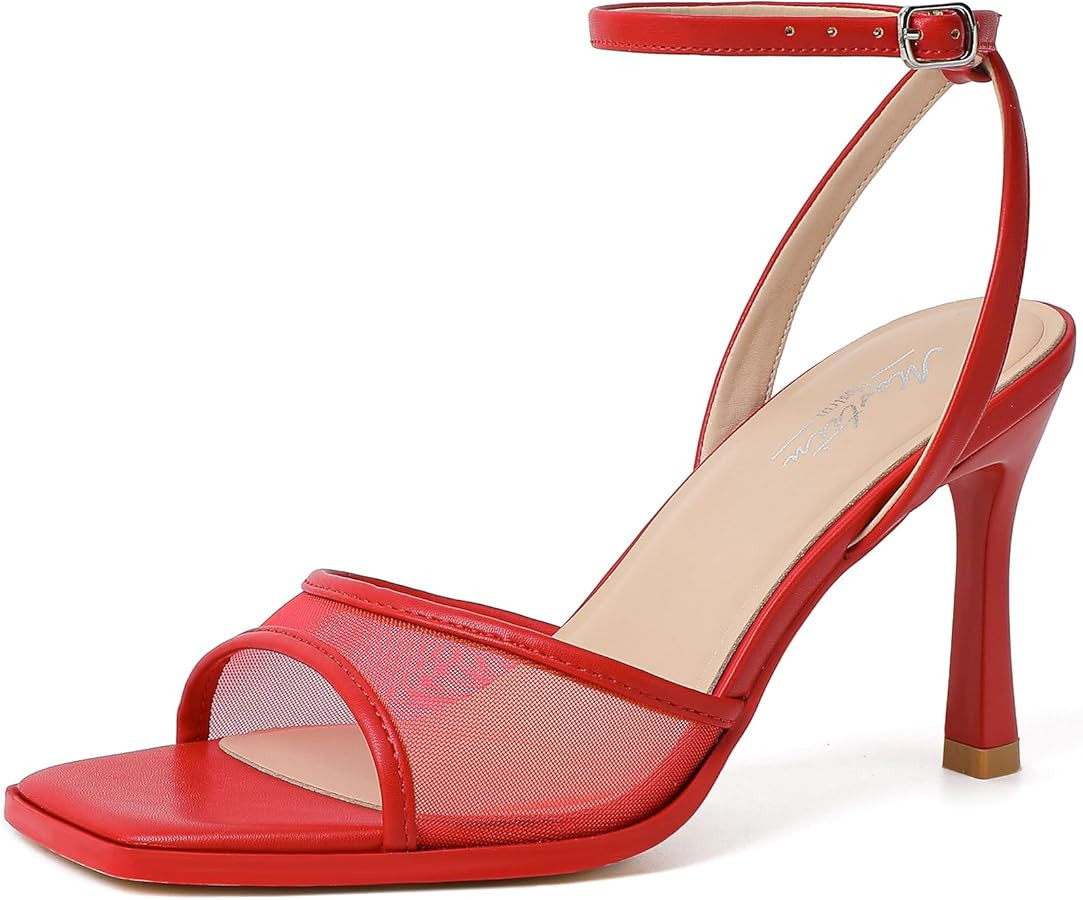 Mostrin Strappy Heels for Women Square Open Toe Lace Up Heeled Sandals Ankle Strap Sexy Stiletto ... | Amazon (US)