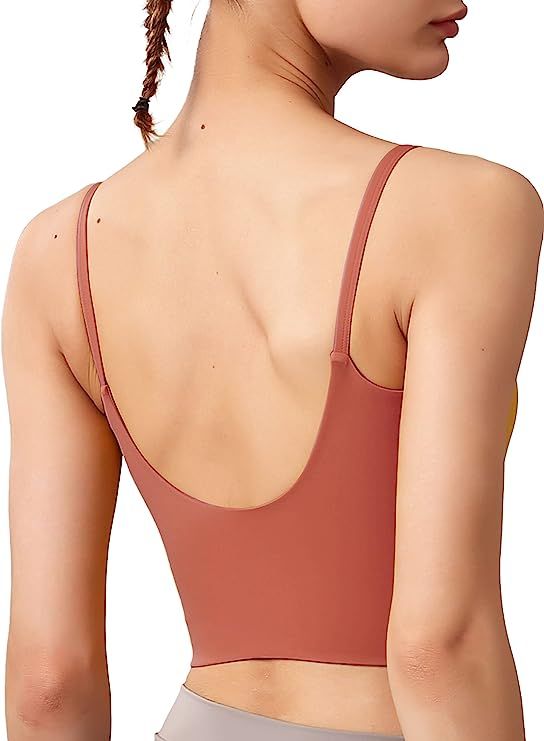 Women's Strappy Yoga Sports Bra - Open Back Padded Cute Bras Medium Impact for Comfortable Workou... | Amazon (US)