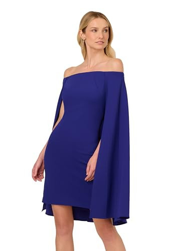 Adrianna Papell Women's Off Shoulder Cape Dress, Dark Blue Violet, 14 | Amazon (US)