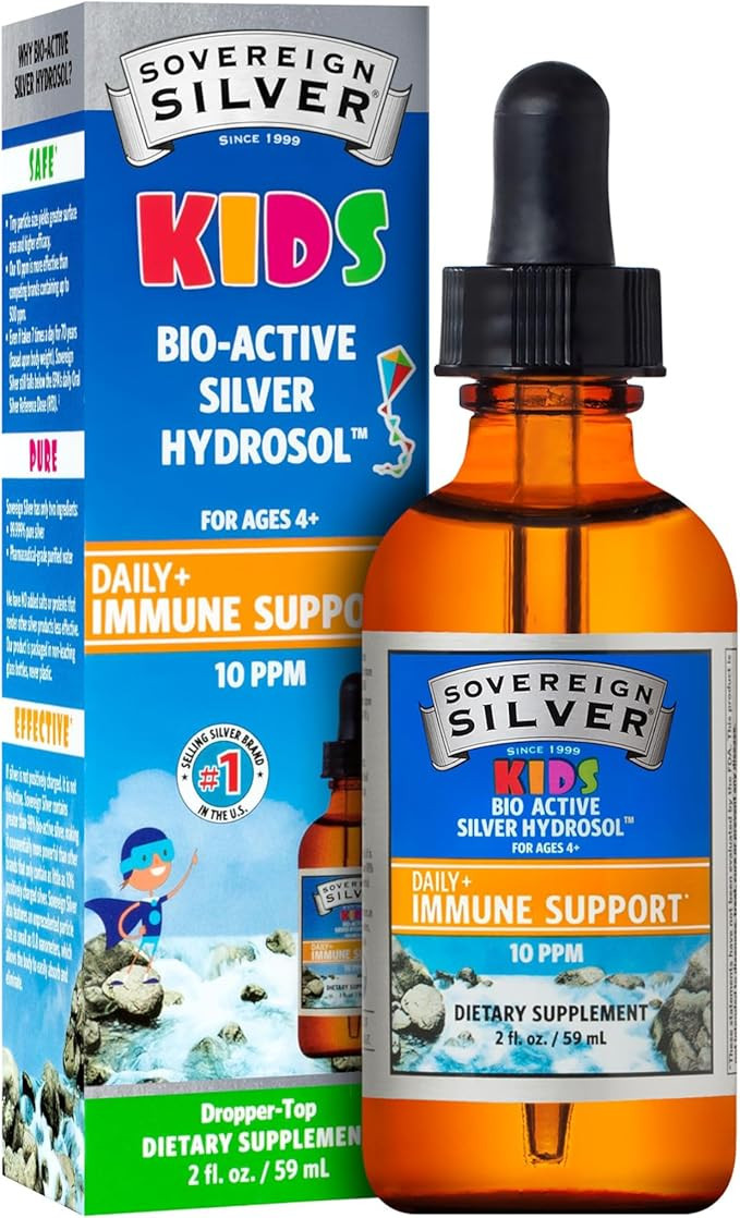 Sovereign Silver Kids Immune Support - Colloidal Silver, Bio-Active Silver Hydrosol, 10 ppm, Liqu... | Amazon (US)