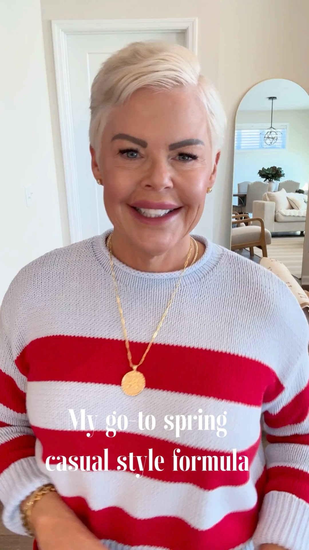 This is my go-to casual spring outfit formula: Light blue with red stripes cotton sweater (size small), red Free People look alike cotton cargo pants, red clutch, vela sneakers. I wear this for running errands, lunch with the ladies, sporting events, and game night. 

 #LTKootd #LTKmomlife #LTKOver40